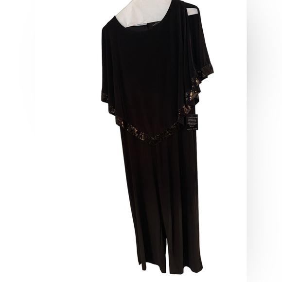 Women’s Boston Proper Black Jumpsuit With Attached Cape/Flutter Top With Sequins - Picture 4 of 14